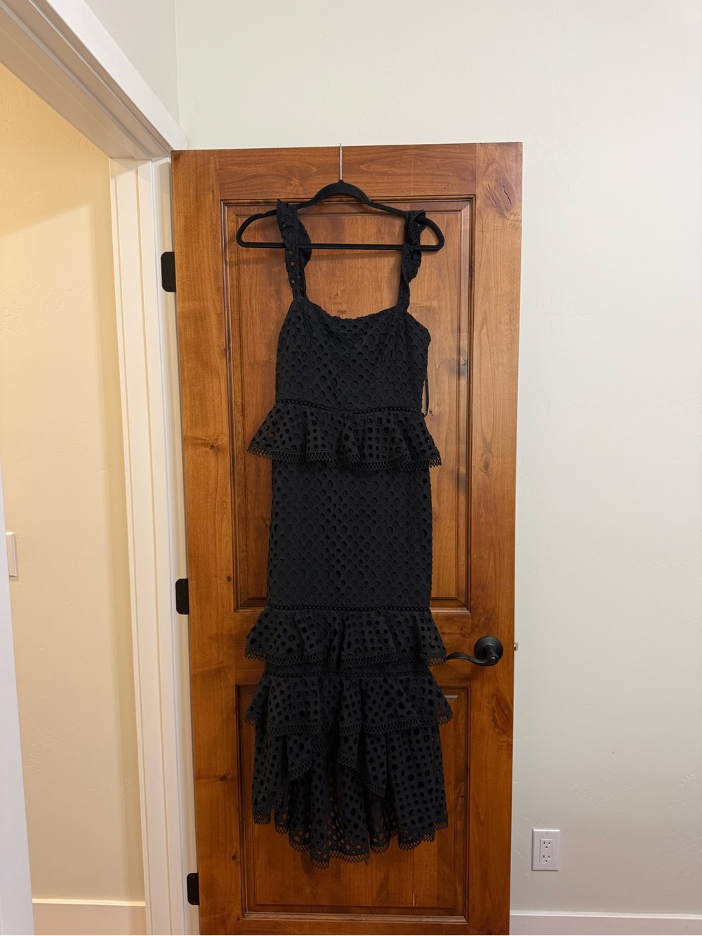NBD Black Eyelet Ruffle Maxi Dress